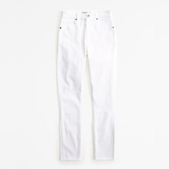 NWT A&F High Rise Super Skinny Ankle Jean Curve Love White With Raw Hem 16 Long - Picture 3 of 13